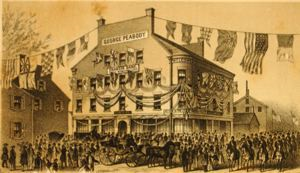 Image of View of Francis Dane's Warehouse, S. Danvers contained in Proceedings at the Reception and Dinner in Honor of George Peaboy, Esq., of London, by the Citizens of the Old Town of Danvers, October 9, 1856